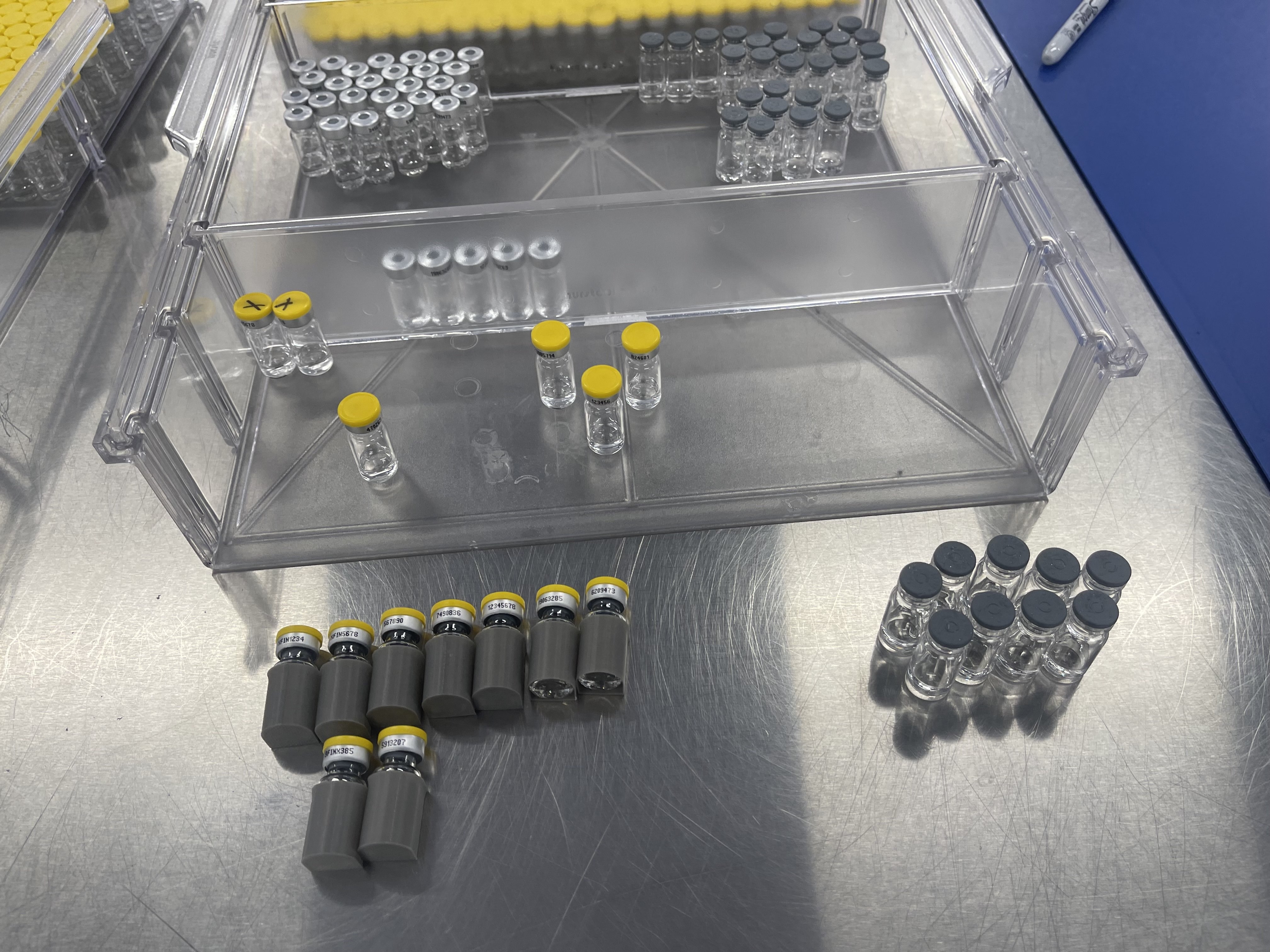 Vials with and without sleeves and crimps